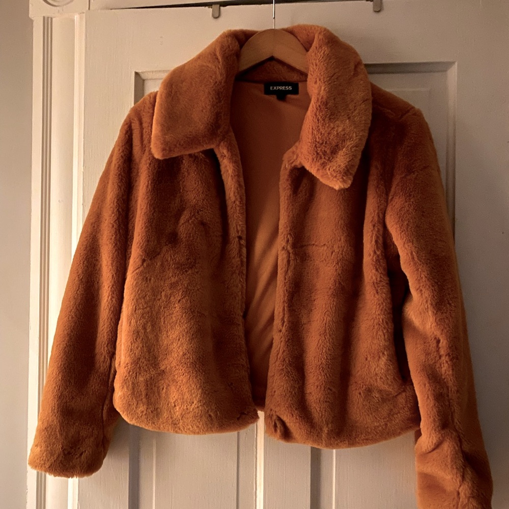 Express faux fur jacket, size small, EUC.